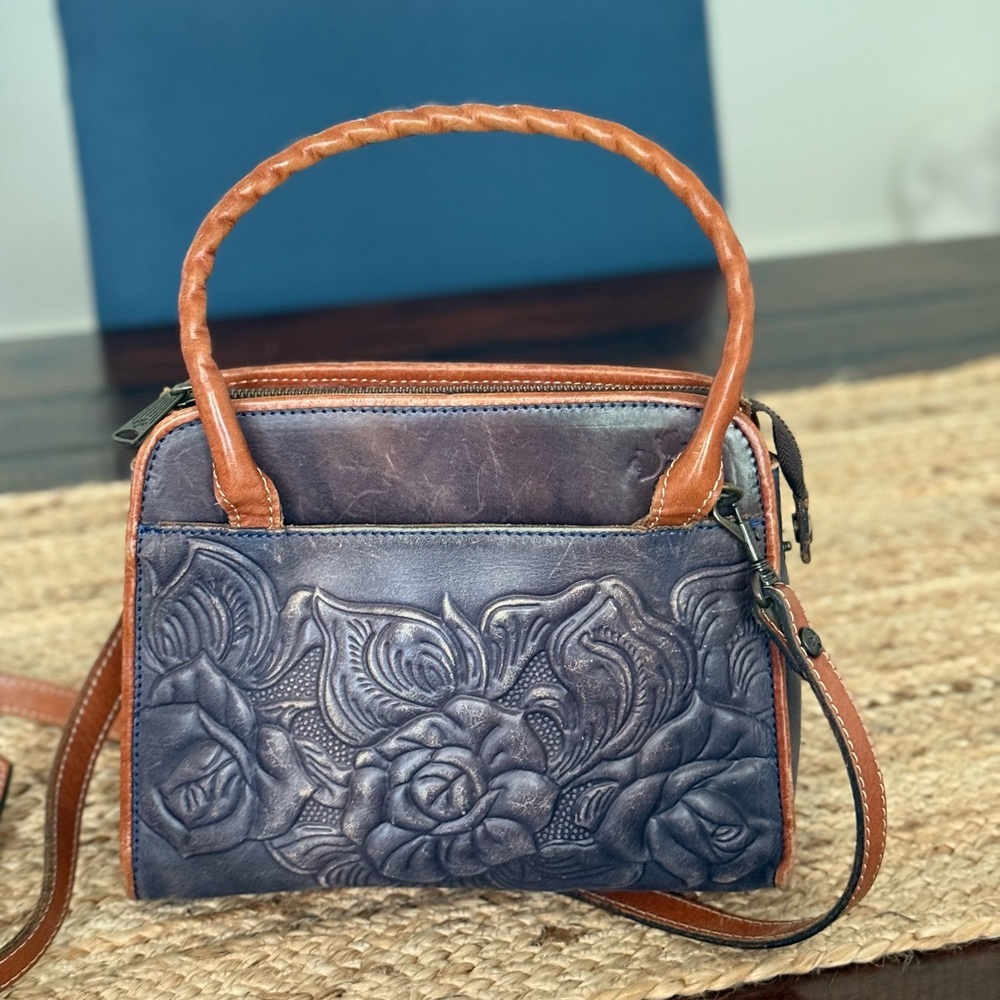Patricia Nash Elegant Brown and Navy Blue Crossbody Bag